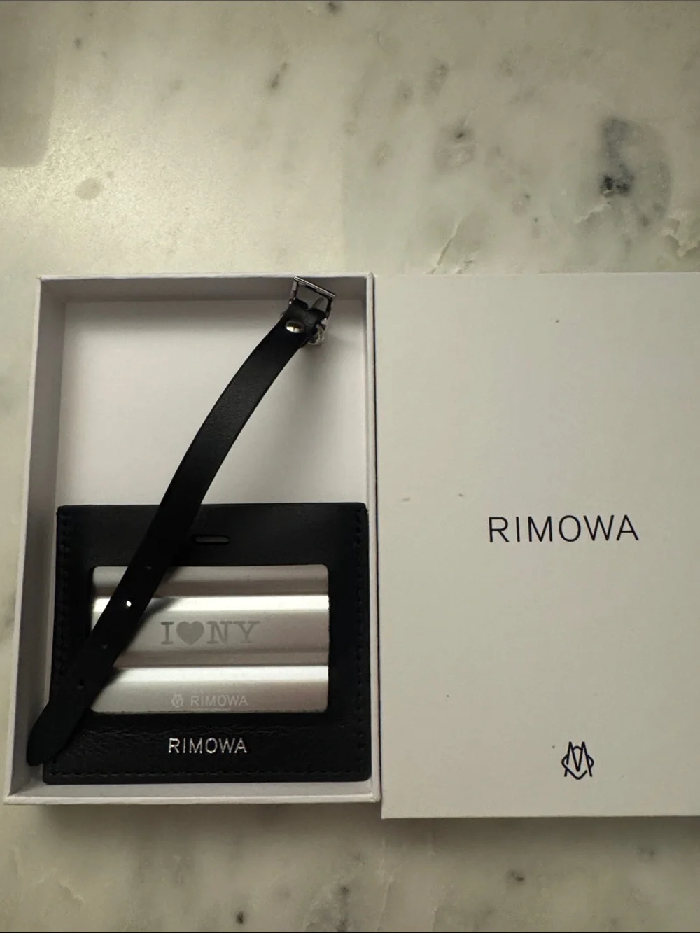 RIMOWA Black Leather Card Holder with Silver Plate